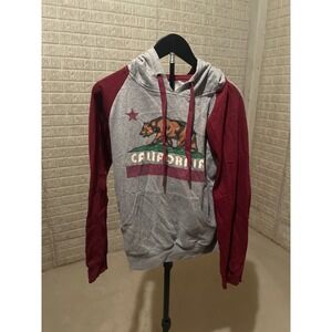 City Wear California Bear Graphic‎ Hoodie Red Sleeves Gray Sweatshirt